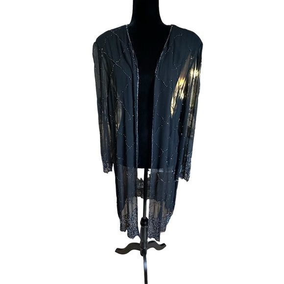 Jackets & Blazers - Bohemian, Black, Sheer & Beaded, Long Sleeve Cover Up
